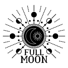 Full moon moon ray sun crescent detailed silhouette © Vexels