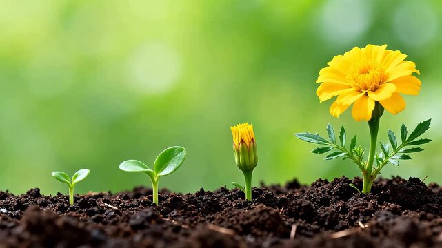 Flower growth stages from seedling to bloom