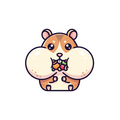 Obraz premium Cute Hamster with Full Cheeks Eating Fruits, Kawaii Cartoon Character