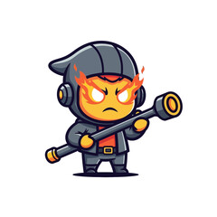 Obraz premium Furious Cartoon Character Holding Staff with Fiery Eyes and Glowing Flames