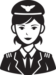 Fototapeta premium Hand Drawn Female Pilot Black and White Avatar Illustration in Minimal Solid Art Style Design