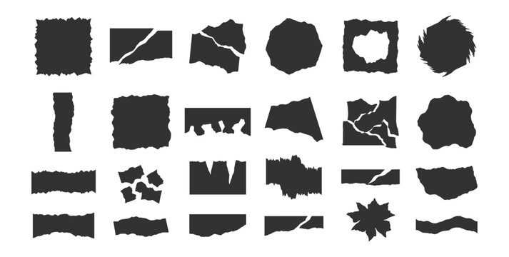 set of torn paper edges and ripped shapes vector illustration on transparent background