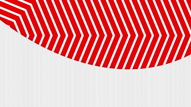 Abstract red and white chevron stripes on curved arc with minimalist pinstripe background