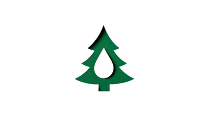 Obraz premium Green tree icon with a water droplet cutout, set against a black backdrop, simple