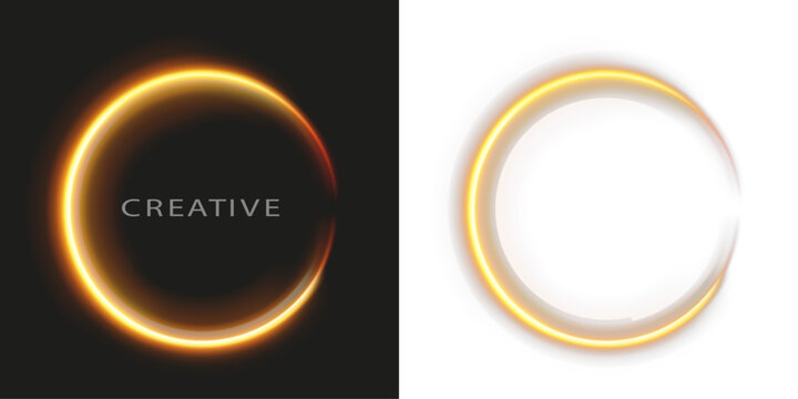 Glowing fiery ring with smooth circular light trail in warm orange tones, creating a dynamic halo effect. Perfect for creative titles, energy concepts, and modern abstract backgrounds.
