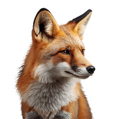 Fototapeta premium Fox Looking to the Side With Bright Eyes and Soft Fur Against a White Background
