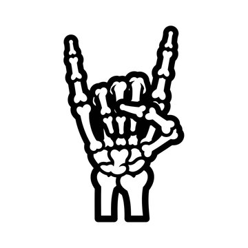 Skeleton hand rock on gesture, heavy metal symbol, white background, illustration