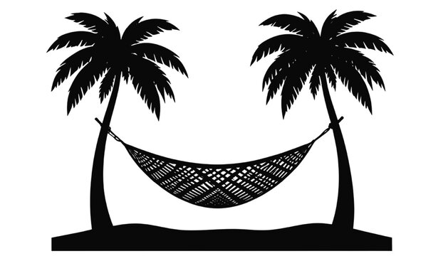 tropical palm trees with hammock silhouette representing beach relaxation summer vacation island travel and leisure lifestyle