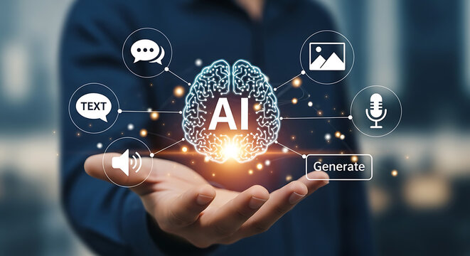 A person interacting with a futuristic ai interface on their palm