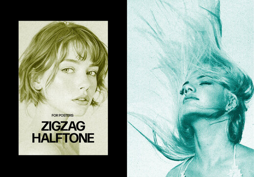 Zigzag Halftone Poster Photo Effect Mockup