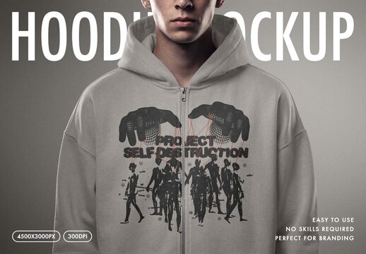 Streetwear Zip Hoodie Print Mockup