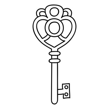 Hand drawn heart ornate key stroke