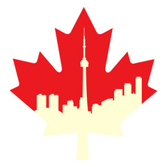 Fototapeta premium Toronto landscape on maple leaf flat