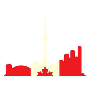 Toronto landscape on canada flag flat