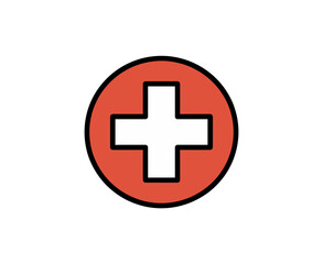 Fototapeta premium A red circle with a white cross symbolizing medical care and health services