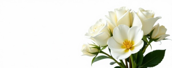 Fototapeta premium Elegant white roses and eustoma bouquet, isolated on white , nature, elegant
