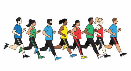 Fototapeta premium Diverse group of people running together in a marathon or race.