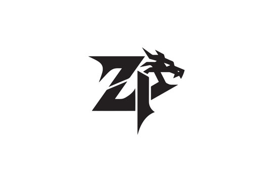 Dynamic dragon logo incorporating bold zp initials for strong brand identity