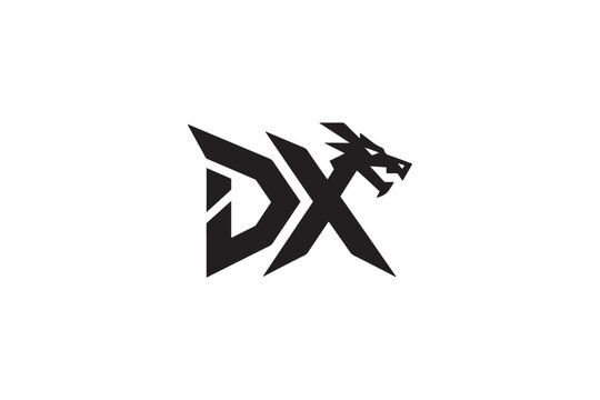 Dynamic dx dragon logo symbol representing power and strength modern design