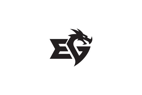 Dynamic eg logo design featuring a fierce dragon head integrated with bold lettering