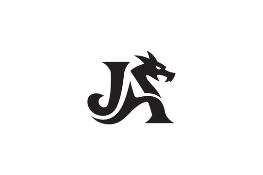 Dynamic ja monogram featuring a fierce dragon head and stylized font