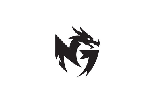 Dynamic 'ng' logo design featuring a fierce dragon head silhouette