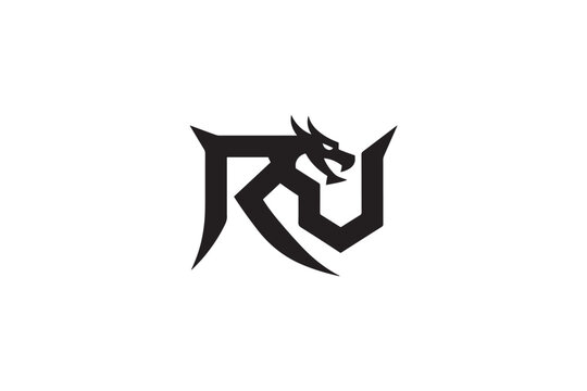 Dynamic ru logo design featuring a fierce dragon head integrated into the typography