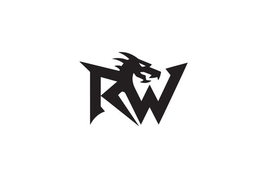 Dynamic rw logo featuring a fierce dragon head emerging from bold lettering