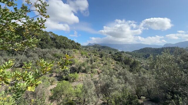 mountain landscape view with blue sky and clouds