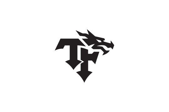 Dynamic tf logo featuring a fierce dragon head design for brand identity and graphics