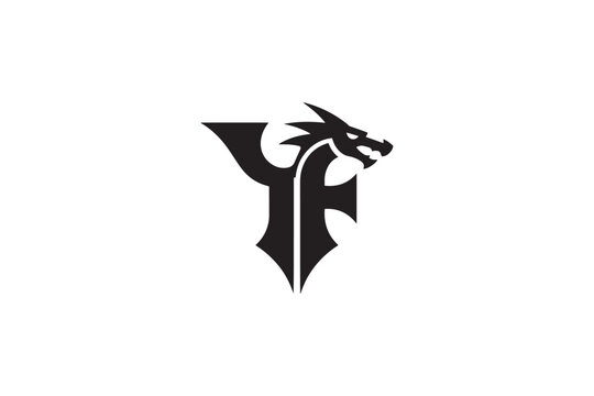 Dynamic yf logo with fierce dragon head emblem for bold branding