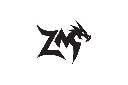 Dynamic zm logo featuring an aggressive dragon head design perfect for gaming brands
