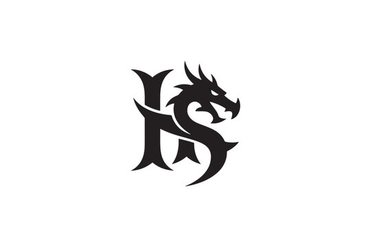 Elegant hs monogram logo featuring a fierce black dragon design