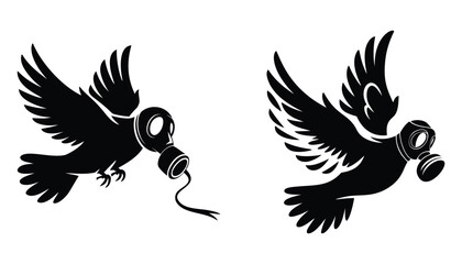 Fototapeta premium Environmental pollution concept illustration of a bird flying with a gas mask
