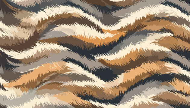 Seamless animal fur pattern, brown, beige, grey, black color dynamic wavy stripes and soft textured look. Stylish abstract design inspired by wild animal prints, fashion, textiles, packaging, surface.