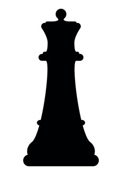 Chess piece queen, black and white silhouette illustration of chessman shape, isolated