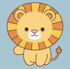 Fototapeta premium Cute cartoon lion illustration with round mane, children’s book and playful design theme, flat vector art for educational concepts