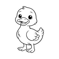 Fototapeta premium Cute Baby Duck Coloring Page Standing Pose Kawaii Style Kids Activity Black White Outline