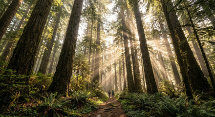 Fototapeta premium Majestic Forest Awakening with Morning Sunbeams