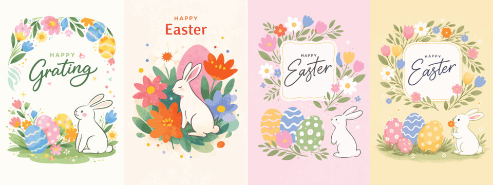 Minimal Easter Greeting Card Vector Illustration
