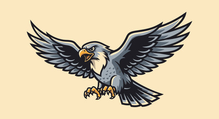 Obraz premium Soaring eagle illustration with open wings ready for flight on light background