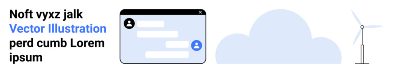 Obraz premium Clean energy, renewable resources, cloud computing, data security, communication, eco-technology. Chat interface with cloud and wind turbine symbols. Clean energy and cloud computing concept