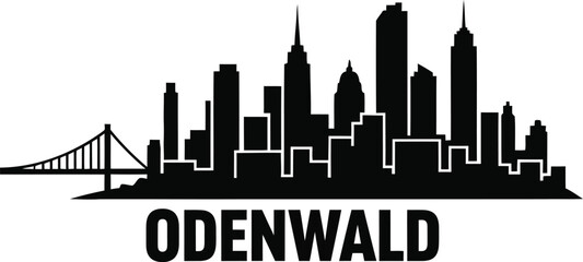 Obraz premium Odenwald city skyline with bridge and buildings silhouette vector graphic illustration urban landscape