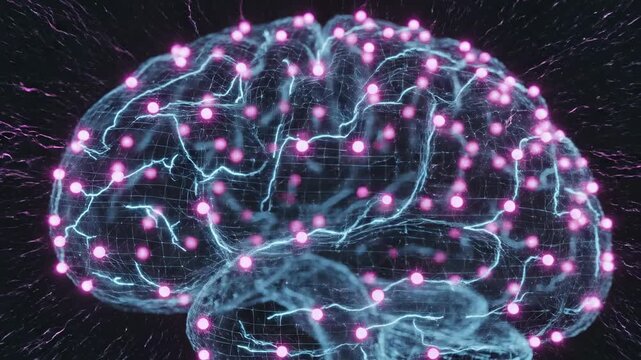 Abstract digital brain network with glowing nodes and neural connections