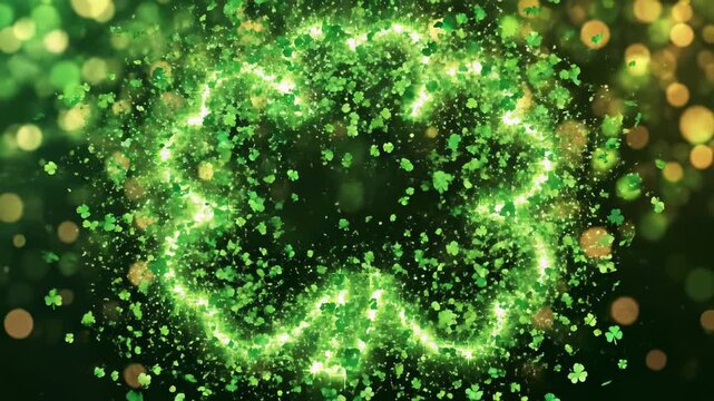 Magical swirling shamrocks and bokeh lights create a festive St. Patrick's Day background