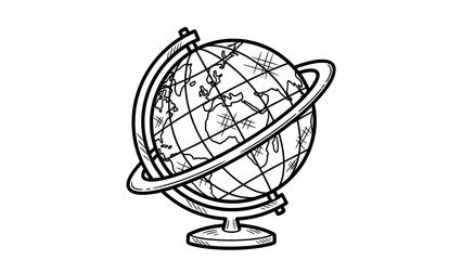 Fototapeta premium Detailed hand-drawn globe illustration showcasing continents and latitude lines, ideal for travel and global concepts.