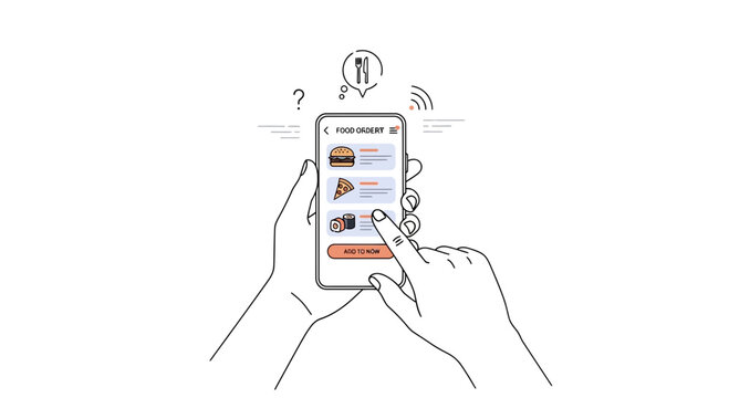 Hand holding smartphone ordering food online via delivery app, digital menu selection