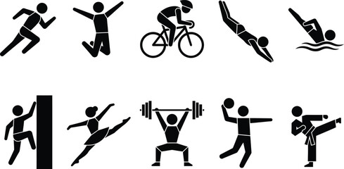 Obraz premium People Silhouette Icon Set – Human Activities, Business Communication, Teamwork and Lifestyle Vector Collection