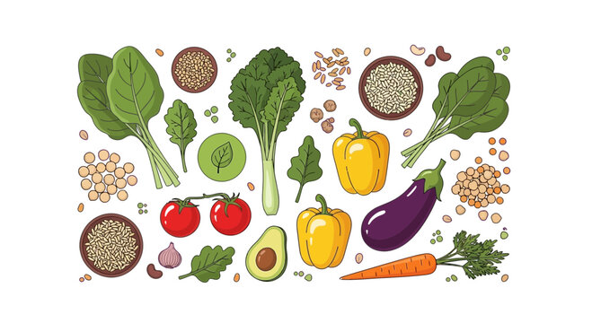 Fresh Vegetables and Grains Assortment - Healthy Food Flat Lay