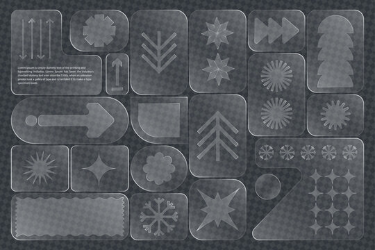 Transparent Glass UI Elements Set Modern Frosted Interface Shapes and Icons Collection